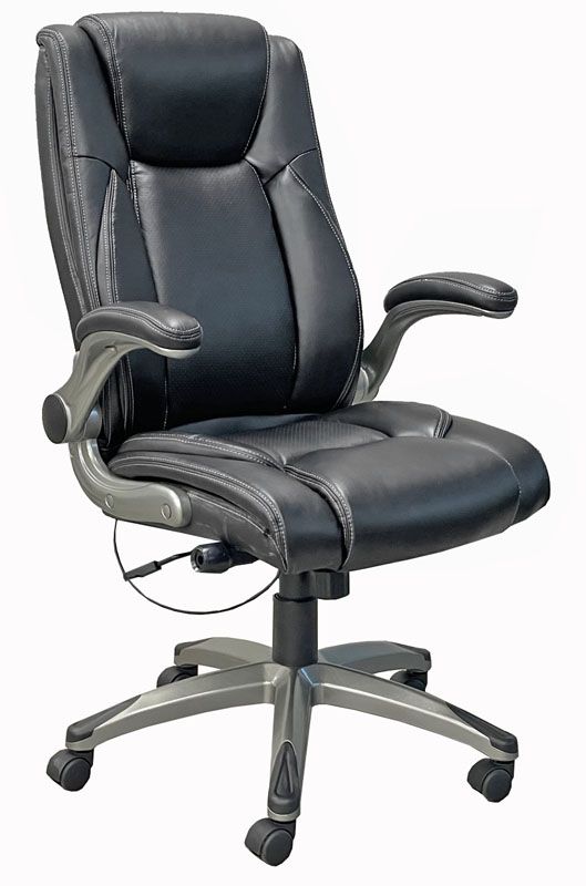 Flip Up Arm Desk Chair with Adjustable Lumbar in Black
