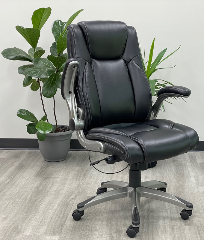 Flip Up Arm Desk Chair with Adjustable Lumbar in Black
