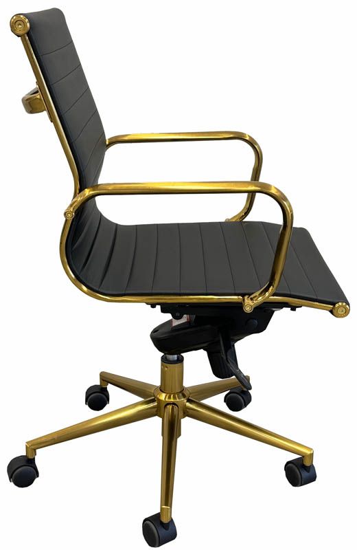 Black Leather Classic Mid Back Office Chair with Gold Frame