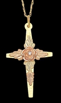 Black Hills Gold Cross with Rose & Diamond - Landstrom's 03086X