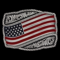 Classic Painted Waving American Flag Attitude Buckle (A590P)