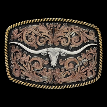 John Wayne Simple Rope Classic Impressions Attitude Buckle with Longhorn Skull (A711)