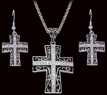 Rhinestone Cross set in Antiqued Filigree Jewelry Set (JS1185)