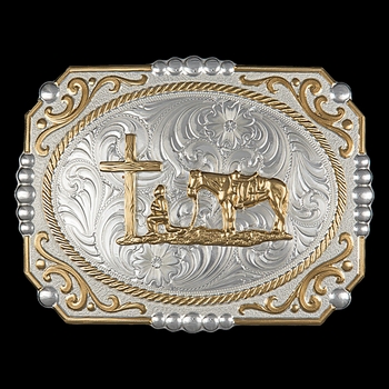 Two-tone Cowboy Cameo Buckle with Christian Cowboy (25815-731)