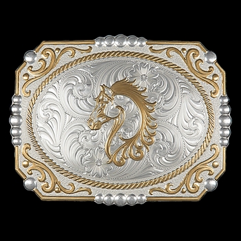 Two-tone Cowboy Cameo Buckle with Filigree Horse Figure (25815-909)