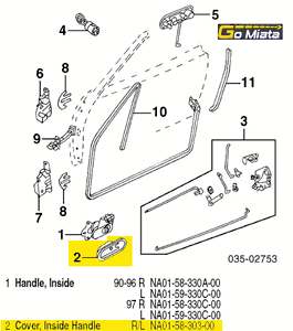 <FONT COLOR=" FF0000">*CLEARANCE ITEM*</FONT> Genuine OEM Mazda Miata Inside Handle Cover 1990-1997