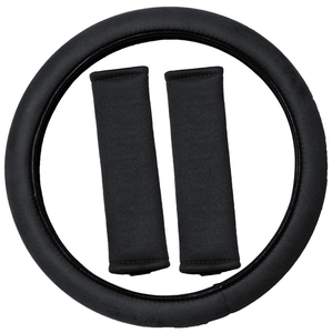 <FONT COLOR=" 00FFFF">*SOLD OUT*</FONT> Grip & Go Steering Wheel Cover & Seat Belt Cushions - Brushed Suede Memory Form