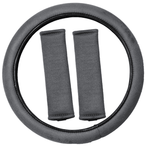 <FONT COLOR=" 00FFFF">*SOLD OUT*</FONT> Grip & Go Steering Wheel Cover & Seat Belt Cushions - Brushed Suede Memory Form
