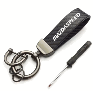 Mazda Leather Mazdaspeed Key Chain Black, Red, and Blue