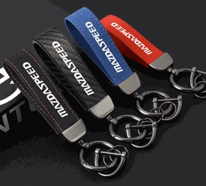 Mazda Leather Mazdaspeed Key Chain Black, Red, and Blue
