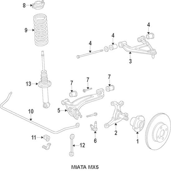 Mazda Miata MX5 OEM Front Upper Control Arm, Ball Joint 19901997