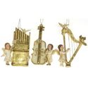 Kurt Adler Angel Children Christmas Tree Ornaments with Golden Instruments - Assorted set of 3