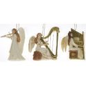 Kurt Adler Angel Ornaments with Golden Instruments - Assorted set of 3