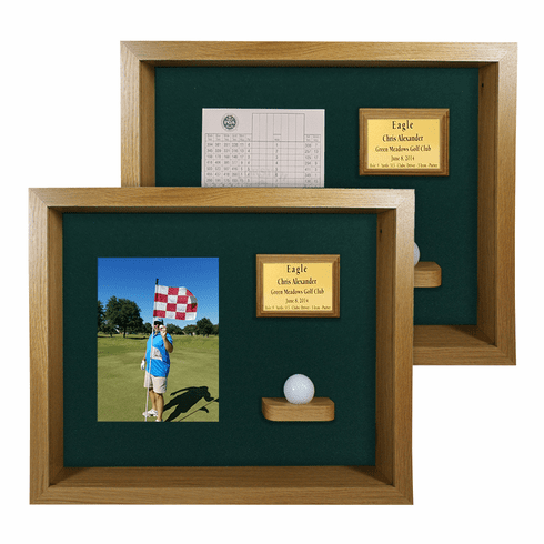 Ball & Vertical Photo/Scorecard Shadowbox Display - Oak