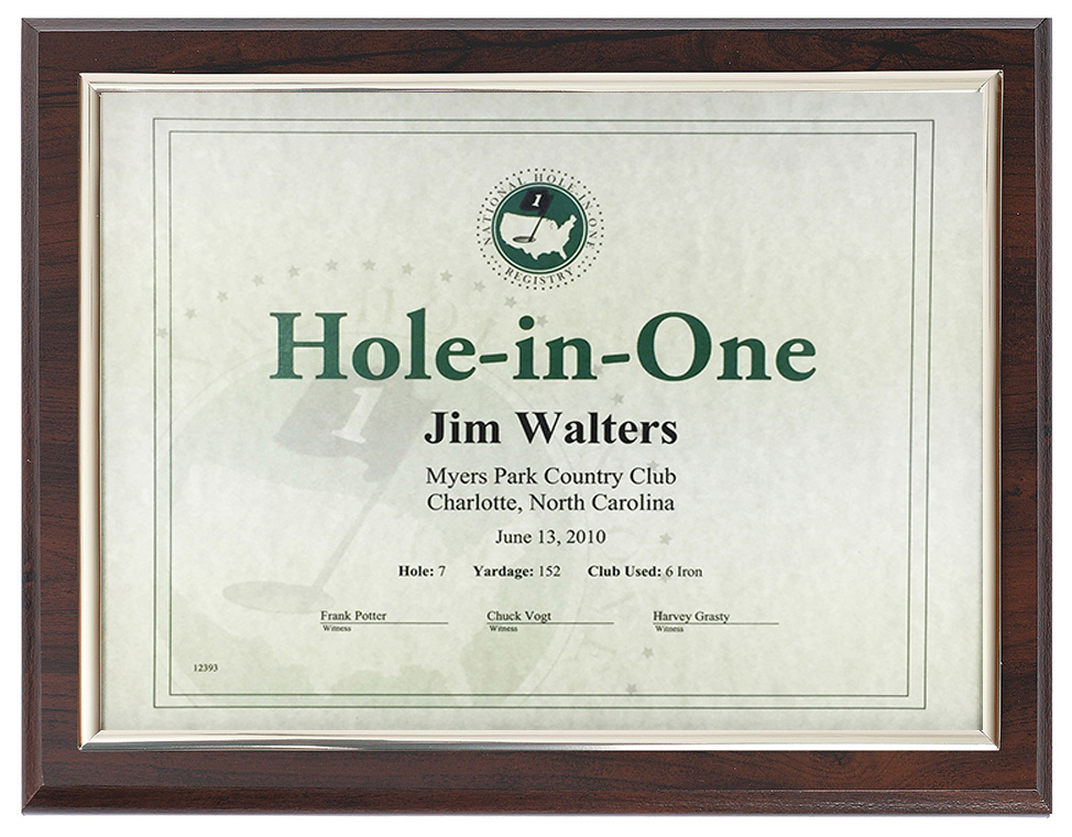 HoleInOne Certificate Plaque Cherry