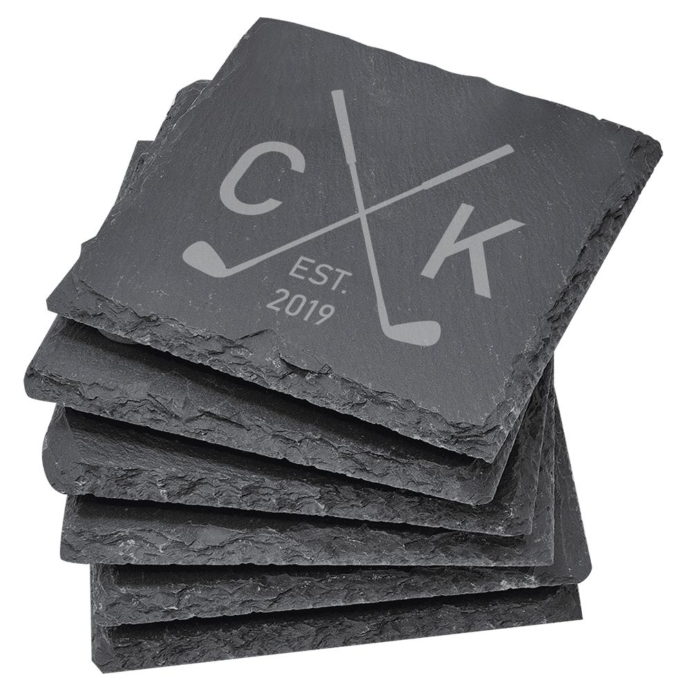 Set Di 4 Sottobicchieri In Ardesia Naturale - 10,2 X 10,2 Cm - By Trademark Innovations - Ideali Per Cucina, Salotto, Regalo