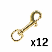 Solid Brass Bolt Snap w/ Round Eye 2 7/8 in. Long -- 12 Pack