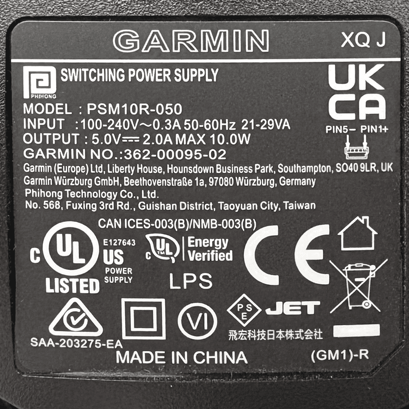 Garmin AC Adapter Battery Specs