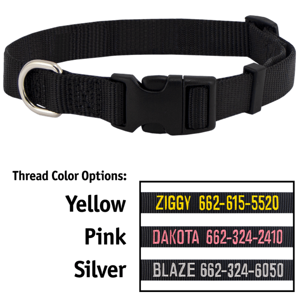BLACK 3/4 in. Custom Embroidered Kwik Klip Nylon Dog Collar. 23.99.