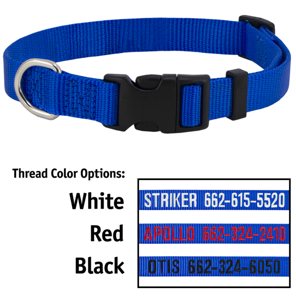 BLUE 3/4 in. Custom Embroidered Kwik Klip Nylon Dog Collar. 23.99.