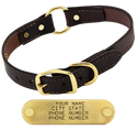 1 in. Dark Brown Leather Center-Ring Safety Dog Collar with Name Plate