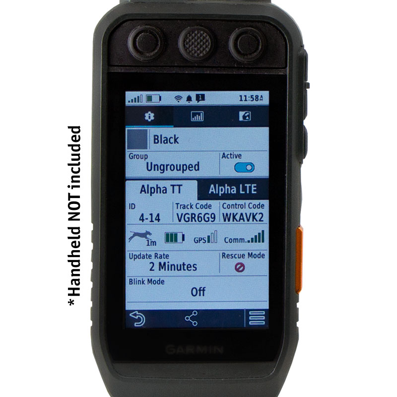 Garmin Alpha LTE Screen on Transmitter Detail