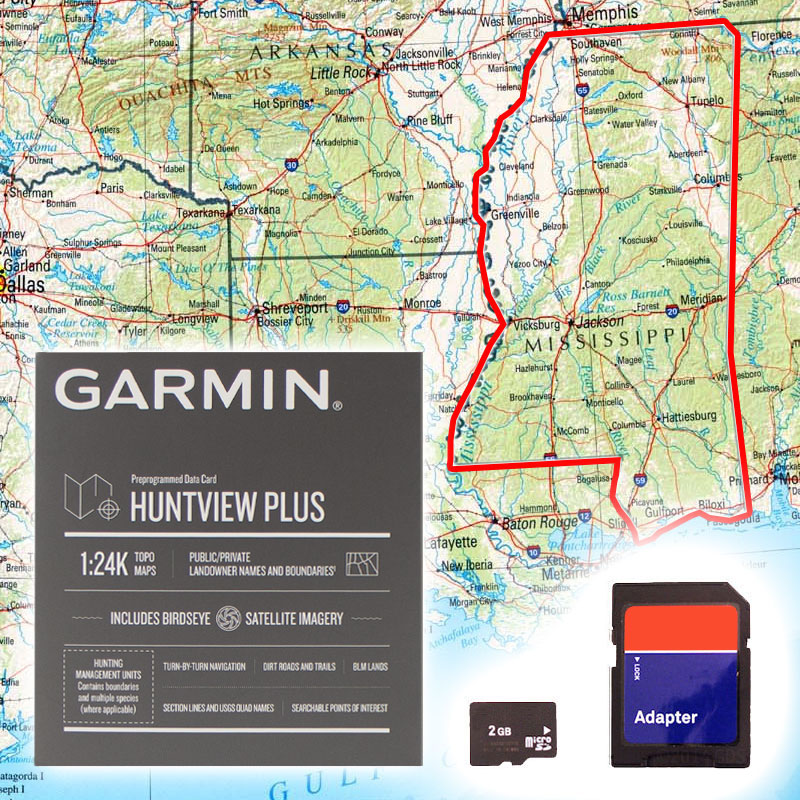 thumbnail image 2 of Garmin HuntView PLUS Mississippi MicroSD Card | 24K Topo Maps & Birdseye Satellite Imagery | 010-12605-05 2 of 6