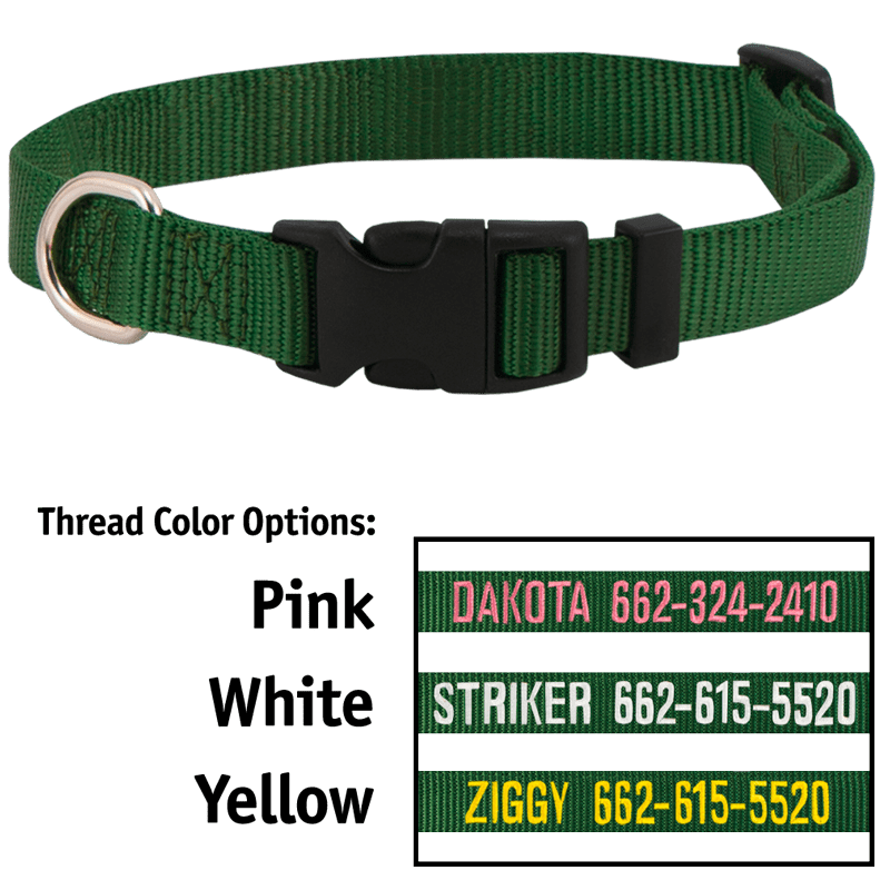 GREEN 3/4 in. Custom Embroidered Kwik Klip Nylon Dog Collar. 23.99.