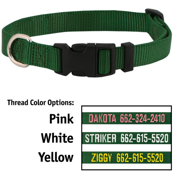 GREEN 3/4 in. Custom Embroidered Kwik Klip Nylon Dog Collar. 23.99.