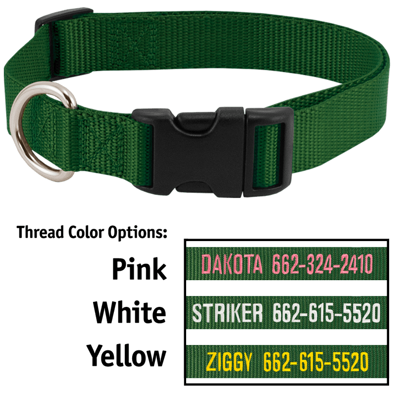 GREEN 1 in. Custom Embroidered Kwik Klip Nylon Dog Collar. 23.99.