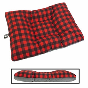 LARGE Bizzy Beds® Dog Bed with Zipper -- Buffalo Plaid Red / Fog Two-Tone