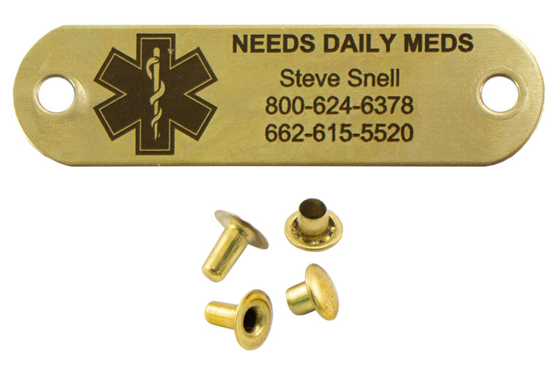 MEDICAL ALERT Brass Laser Engraved ID Plate with Rivets. $9.99.