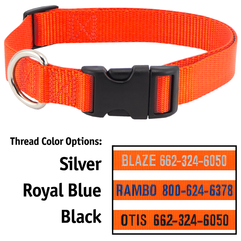 NEON ORANGE 1 in. Custom Embroidered Kwik Klip Nylon Dog Collar. 23.99.