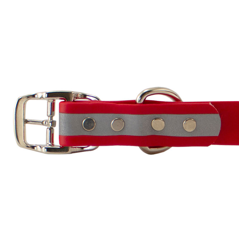 Reflective Biothane Center Ring Collar Buckle Detail