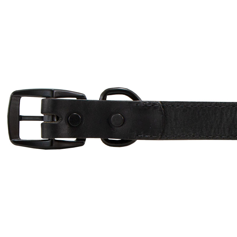 1 in. Black Leather Center-Ring Safety Dog Collar Buckle Inside Detail