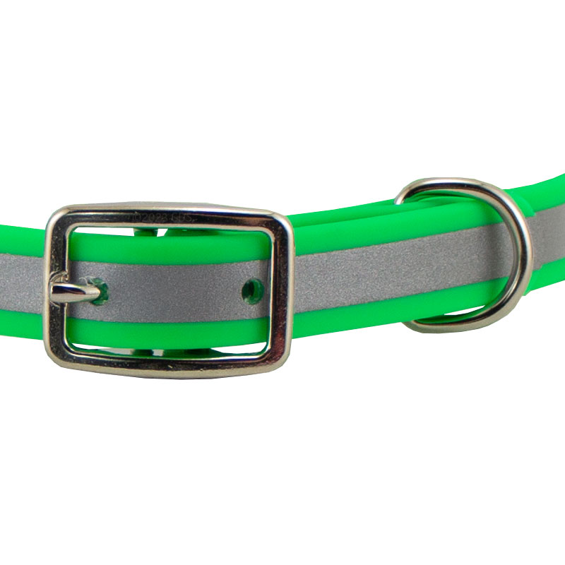 Reflective Biothane Center Ring Collar Buckle Front