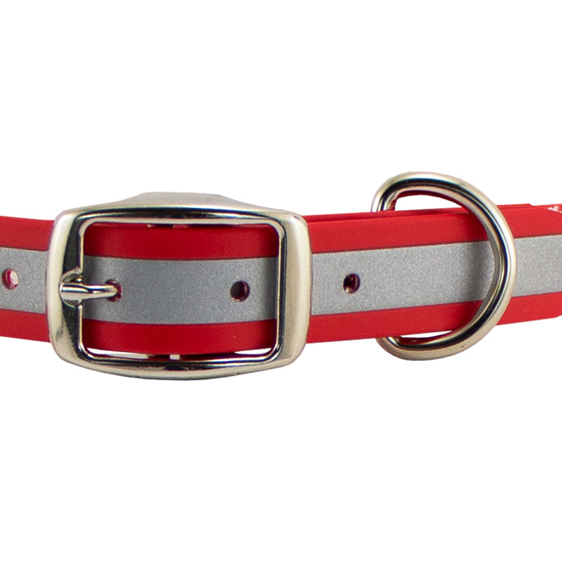 Reflective Biothane Center Ring Collar Buckle Front Detail