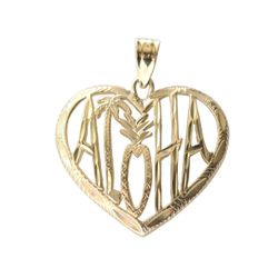 14K Gold Aloha Heart with Diamond Cuts Pendant Hawaii