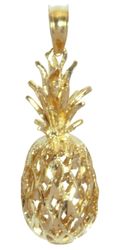 14K Gold Diamond Cut Pineapple Pendant 4L Hawaii