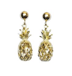 14K Gold Pineapple Stud Dangle Earrings Hawaii