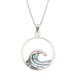 Abalone Sterling Silver Island Wave Circle Pendant Hawaii