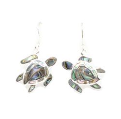 Abalone Sterling Silver Native Tribal Turtle Dangling Earrings Hawaii