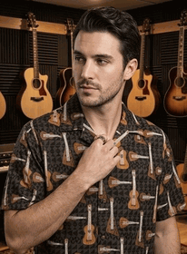 Acoustic Ukulele Men's Aloha Shirts 3974Black