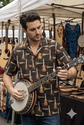 Acoustic Ukulele Men's Aloha Shirts 3974Black