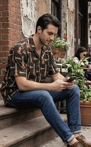 Acoustic Ukulele Men's Aloha Shirts 3974Black