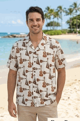 Acoustic Ukulele Men's Aloha Shirts 3974Cream
