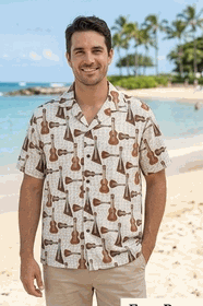 Acoustic Ukulele Men's Aloha Shirts 3974Cream