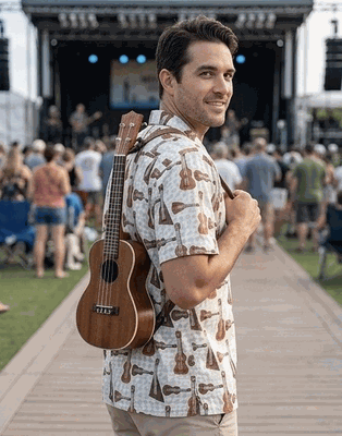 Acoustic Ukulele Men's Aloha Shirts 3974Cream Acoustic Ukulele Men's Aloha Shirts 3974Cream