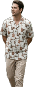 Acoustic Ukulele Men's Aloha Shirts 3974Cream Acoustic Ukulele Men's Aloha Shirts 3974Cream
