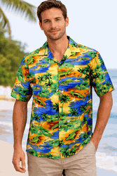Alligator Zone Men's Tropical Shirts Blue